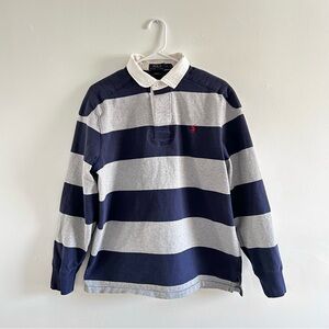 Ralph Lauren Men's Blue and Gray Striped Rugby Shirt